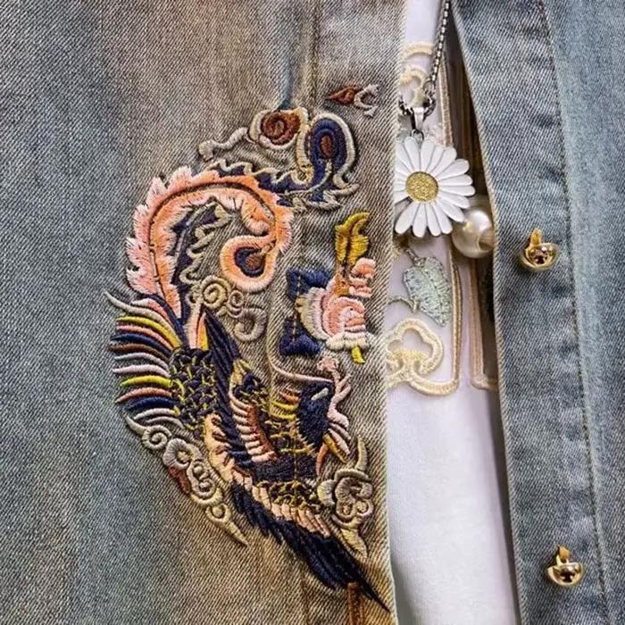 Chemise en jean femme 2025 nouveau printemps été broderie ample à manches longues dames hauts Style rétro mode coréenne