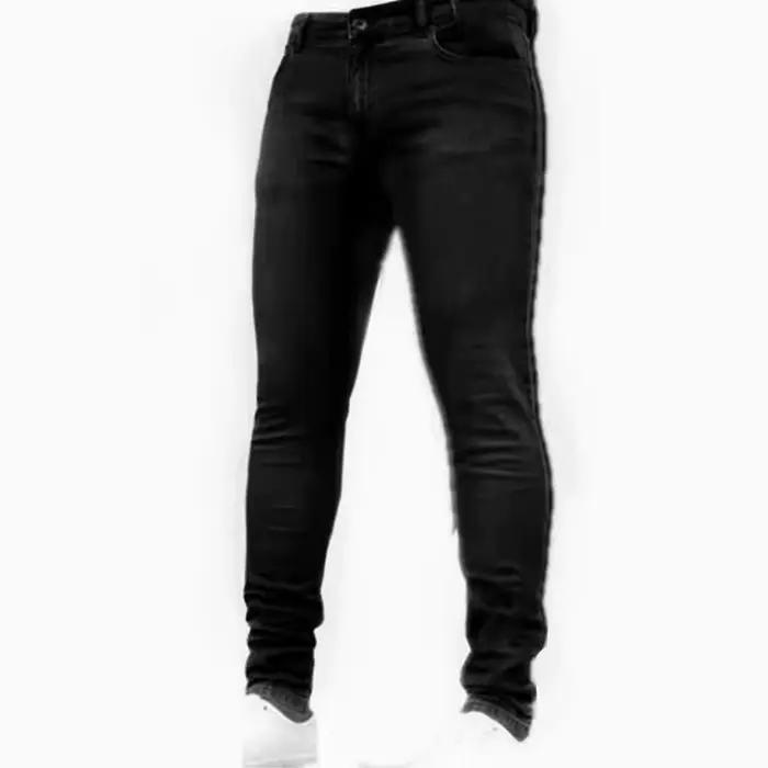 Jean populaire serré et personnalisé pour hommes style décontracté pantalon crayon toile adoucissante couleur unie ajustement régulier fermeture bouton volant 2024