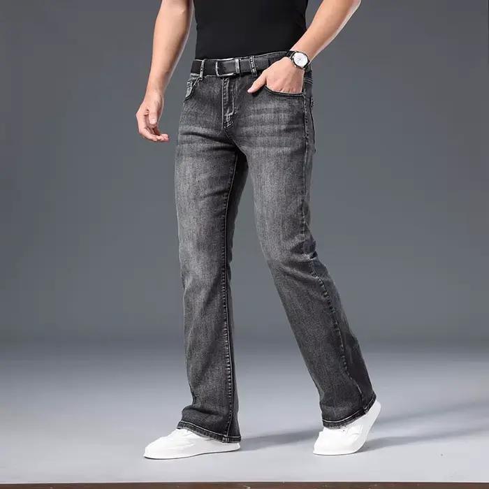 Jean micro-évasé taille mi-haute pour homme 2026 – Pantalon décontracté élastique de haute qualité