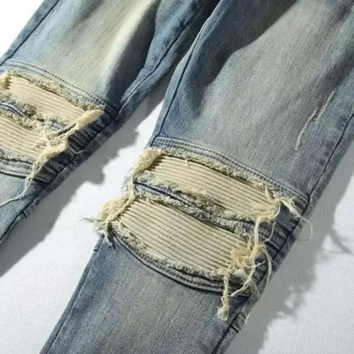 Jean homme déchiré avec trous pantalon cassé