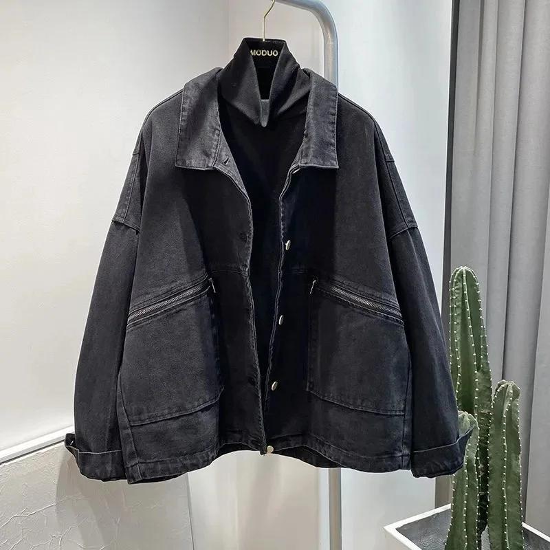 Manteau en denim surdimensionné XXL-6XL adt pour femmes, pardessus en jean vintage noir-gris, automn