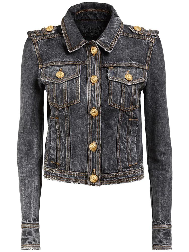 HIGH STREET Nouveauté 2026 Automne/Hiver Veste en jean pour femme de créateur, délavée à la pierre, 