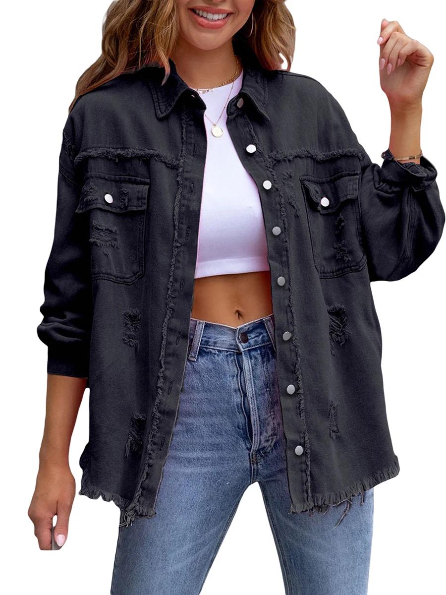 Veste en Jean déchiré et détresse pour femme, manteau en Jean pour petit ami, manches longues, bouto
