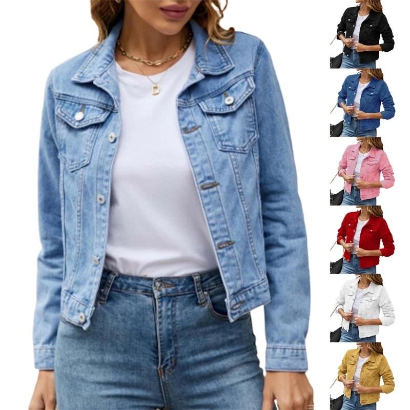 Veste en Jean courte à manches longues pour femmes, manteau camionneur décontracté, livraison direct