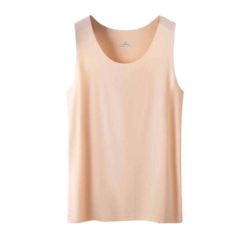Débardeur sans couture en soie glacée pour femmes, maillot de corps simple, col rond, sans manches, 