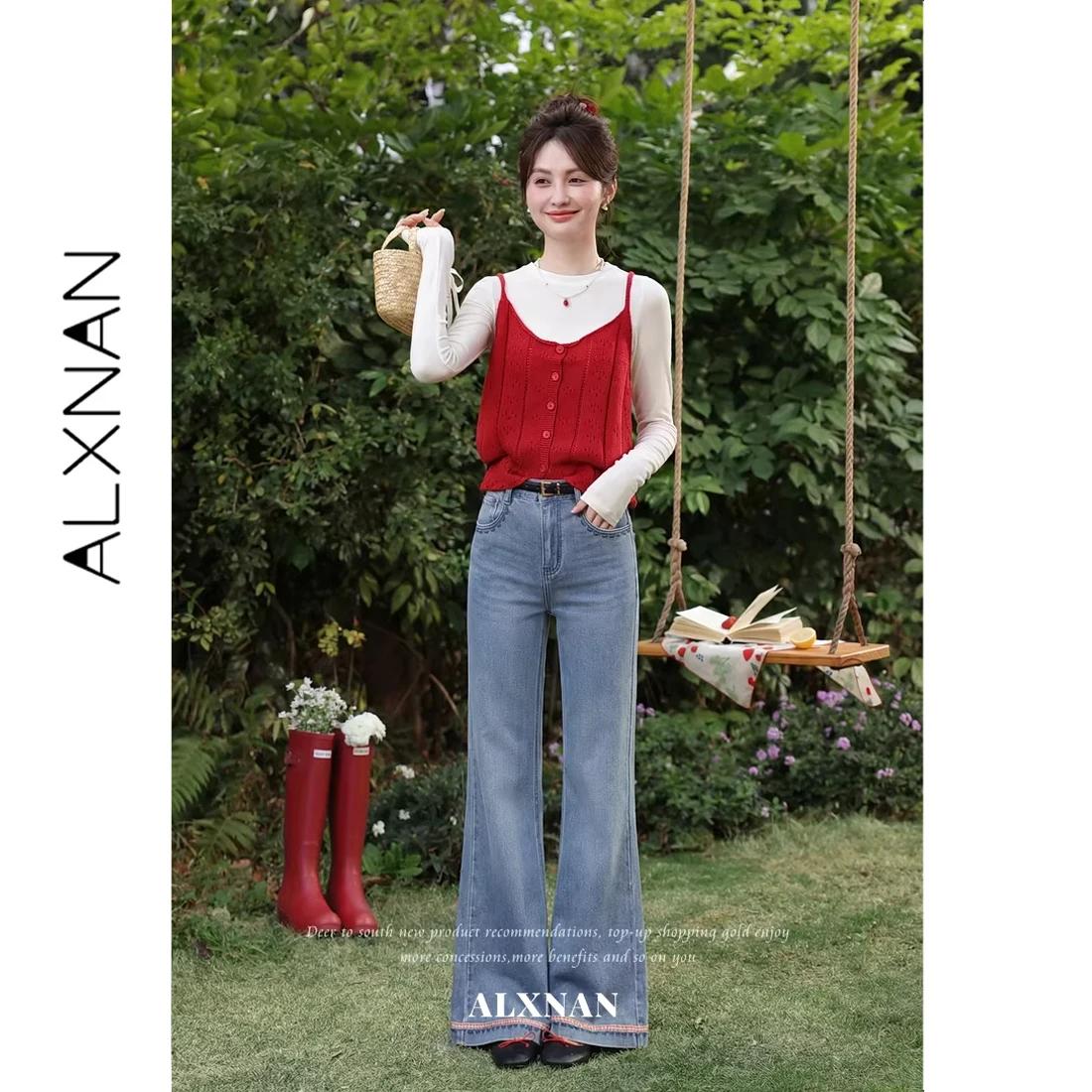 ALXNAN Jean évasé bleu 2026 – Pantalon long décontracté en denim pour femme