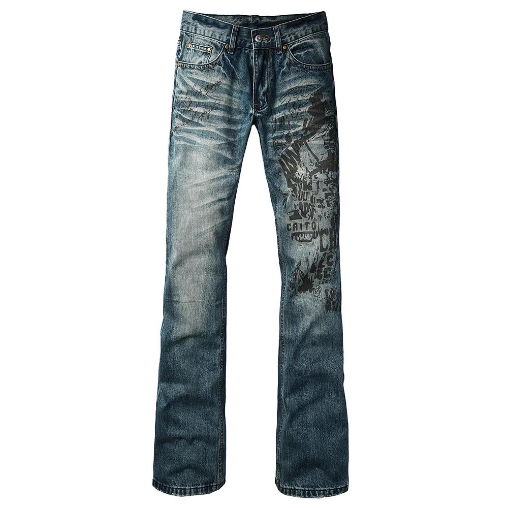 Jeans en denim coupe bootcut pour homme, pantalon slim évasé, bleu, extensible, pantalon long, imprimé de haute qualité