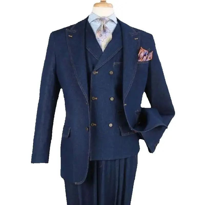 Costume 3 pièces en denim de luxe pour hommes