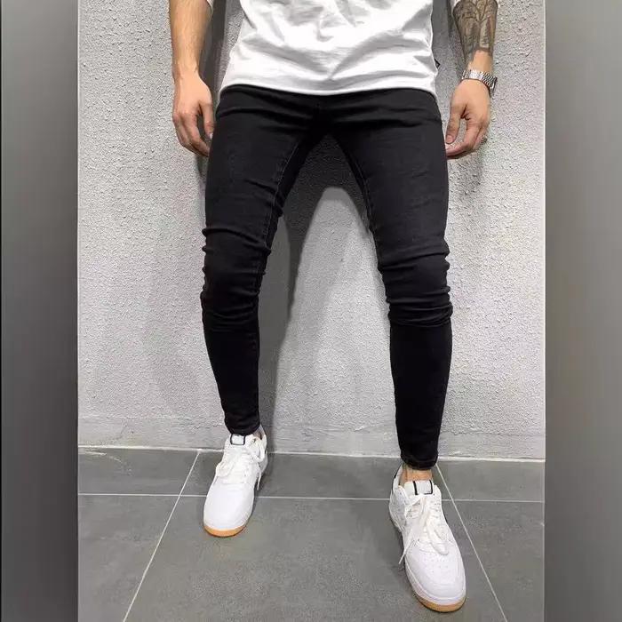 Haute qualité Stretch élastique jean moulant hommes européen américain classique solide lavé Denim p