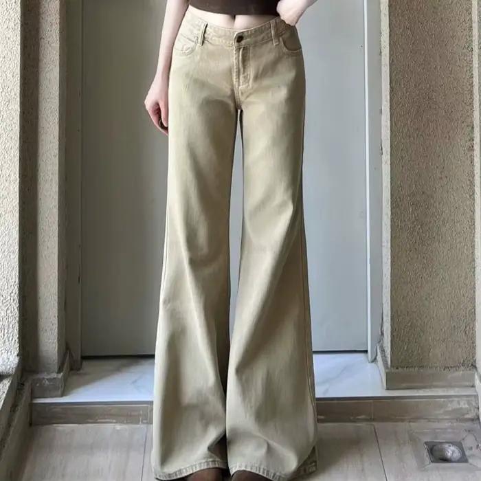 Jean évasé ample et fin pour femme 2026 – Pantalon en denim classique taille basse pour femme – Pant