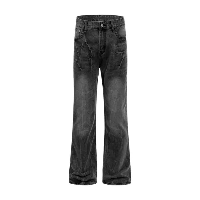 Jean délavé à Texture éclair pour hommes, pantalon évasé en Denim ample avec poches de rue rétro