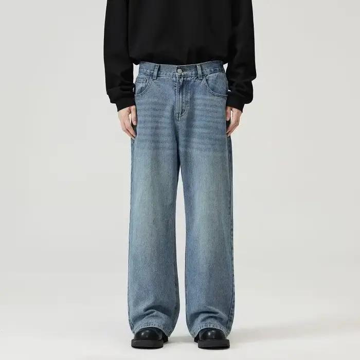 Jean noir à jambes larges pour hommes, pantalon américain rétro délavé, Cleanfit, ample et droit, no