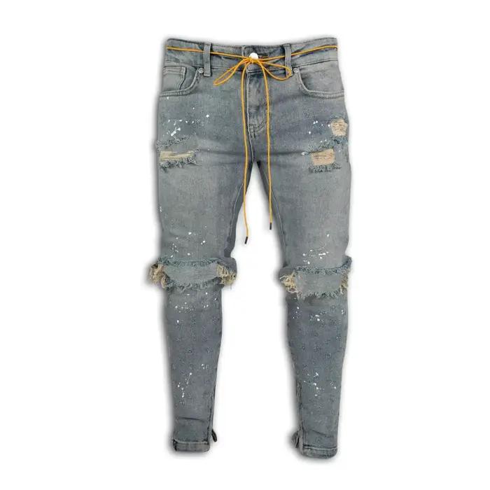 Jean Slim Peint pour Homme, Pantalon à Trous, Nouvelle Collection