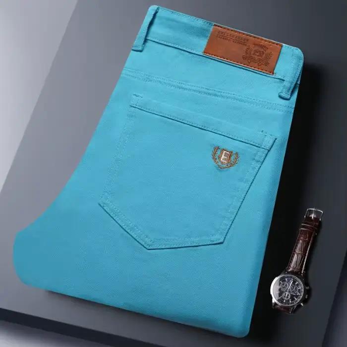 Jean extensible en Denim coloré pour hommes, 5 couleurs, élastique, jaune, rose, rouge, Slim, vêteme