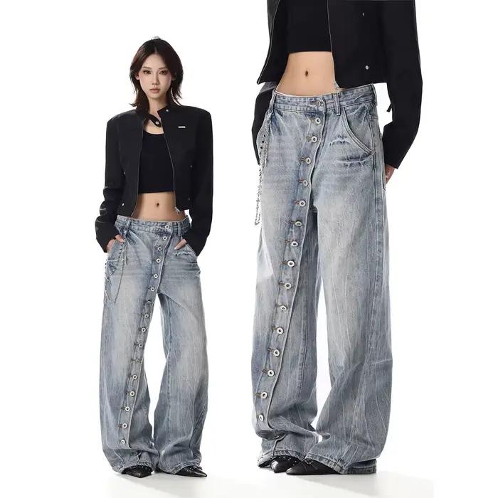 Jean droit délavé style rétro américain, coupe ample et décontractée pour homme, pantalon large en d
