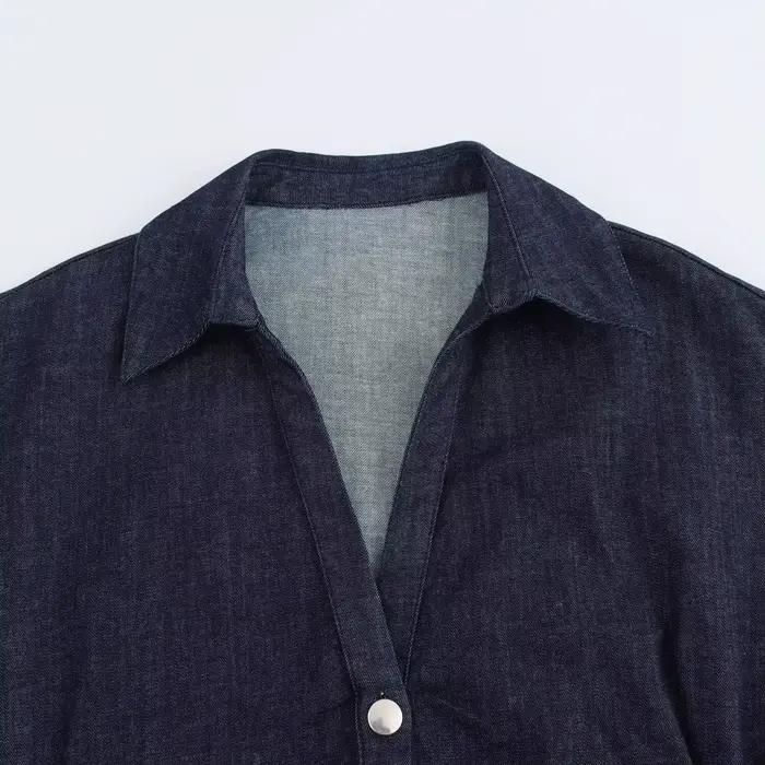 ETJ 2025 printemps nouvelle série 1975 robe MIDI en denim avec revers côté fermeture éclair mode rid