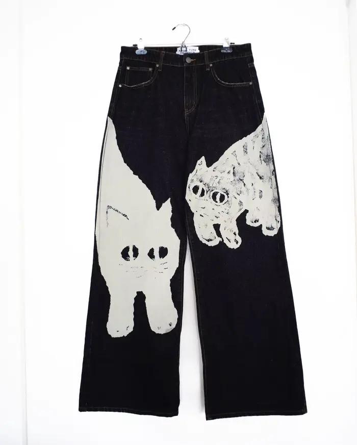 Jean surdimensionné pour femmes, Y2K, Harajuku, Hip Hop, gothique, Kawaii, imprimé chat mignon, nouv