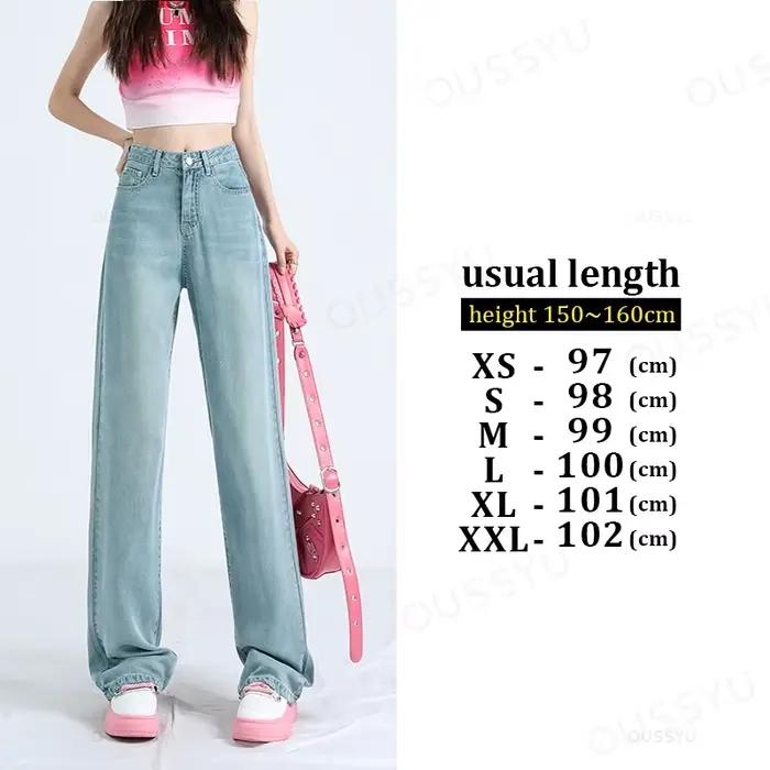 OUSSYU été doux Lyocell tissu femme jean mince ample droit taille haute pantalon mode confort rétro