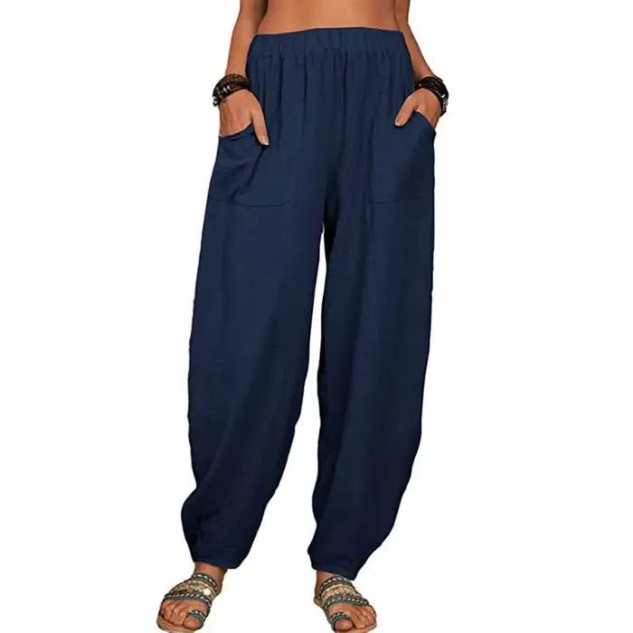 Pantalon Harem Confortable et Ample pour Femme, Style Vintage, Coupe Fuselée, Taille Élastique, Coul