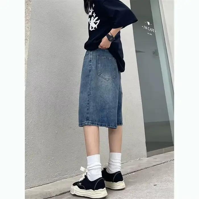 Y2K Baggy avec ceinture Jean Shorts Vintage jambe large Denim Shorts américain Streetwear décontract