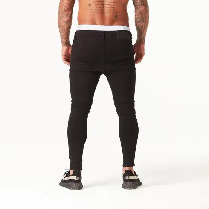 Jeans skinny déchirés noirs pour hommes, pantalons en denim effilochés détruits, pantalons hip hop,