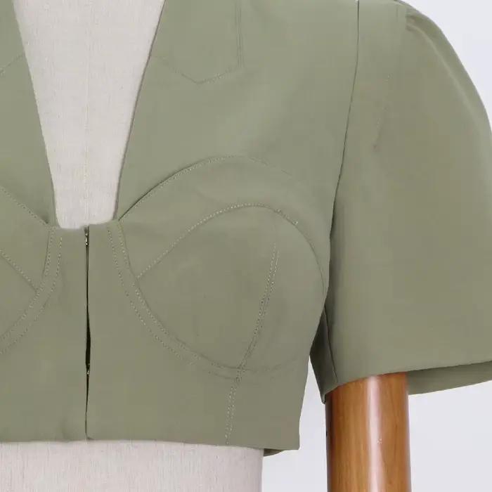 TWOTWurea-Ensemble deux pièces décontracté YLE pour femme, col en V, manches courtes, taille haute,