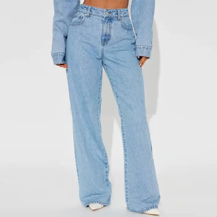 Pantalon en jean Denim bleu délavé pour femmes, tendance, avec poches arrière en forme de cœur, déco