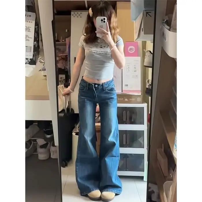 Jean taille basse Vintage pour femmes, pantalon en Denim Y2K à jambes larges, assorti avec tout, Sex