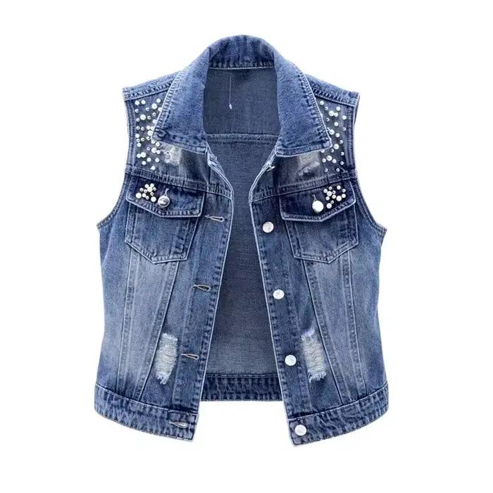 Gilet en jean pour femmes, nouveau Style de lavage, déchiré, broderie, veste sans manches, effet ami