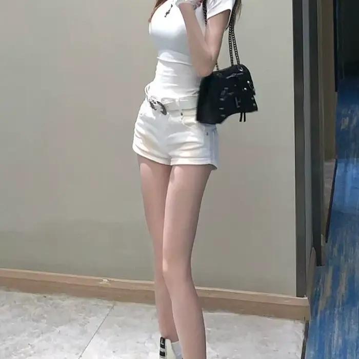 Short en Jean pour femmes Boxer taille haute blanc court Jean pantalon femme Kpop tendance d'été 202