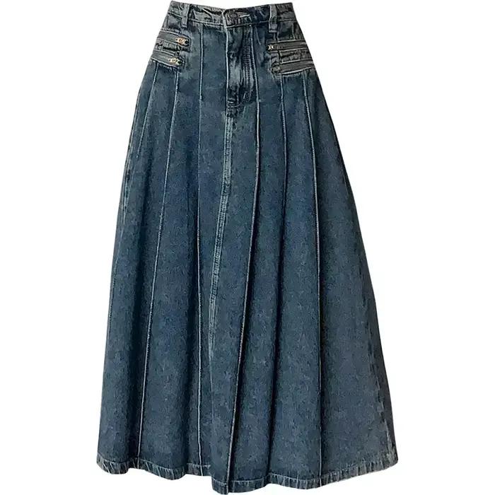 Jupe en jean plissée rétro pour femmes, nouveau tempérament mince, taille haute, ligne a, vêtements