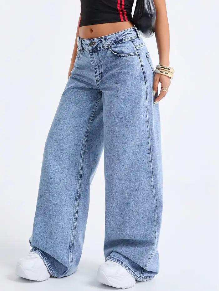 AOSSVIAO Nouveau Jean Femme 2026 Tendance Décontracté Polyvalent Taille Basse Longueur au Sol Délavé