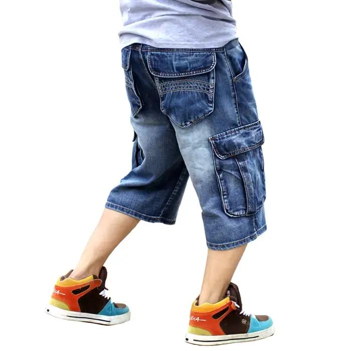 ABOORUN-Short en jean baggy pour homme, grande taille, mode streetwear hip hop, skateboard, cargo, R