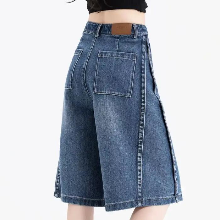 Jean court femme 2026 Nouvelle collection été coupe ample et fine taille haute en denim pour femme p