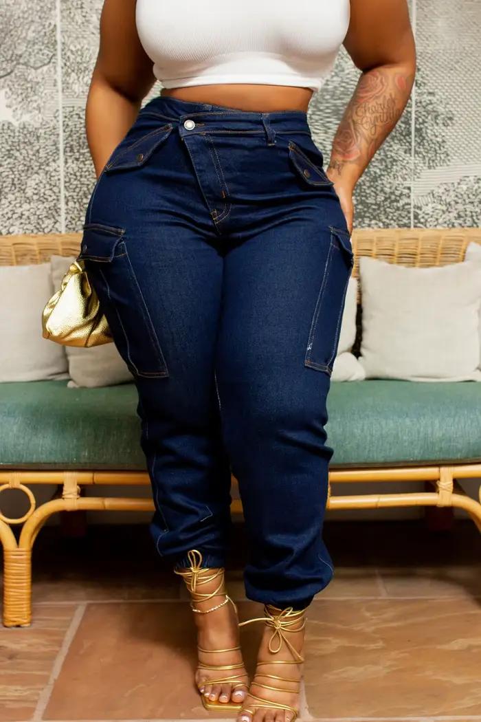 Jean slim chaud taille haute bleu toutes saisons pour tous les jours, pantalon crayon à boutons exte
