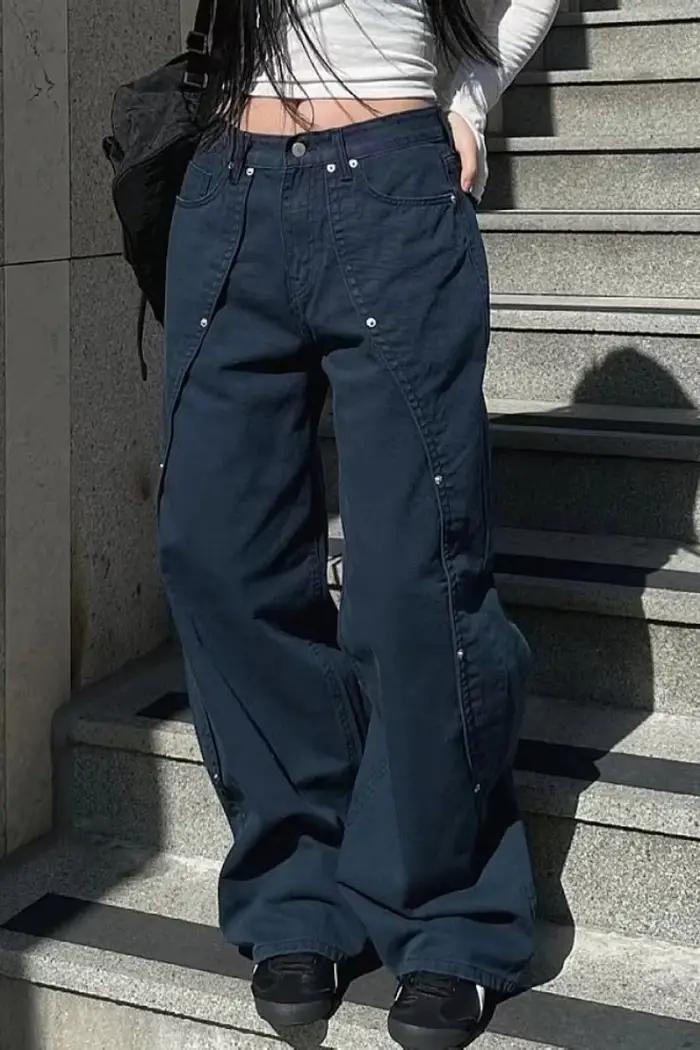 Jean pour femme Y2k, vêtements décontractés, coupe ample, pantalon à jambes larges, Style rétro amér