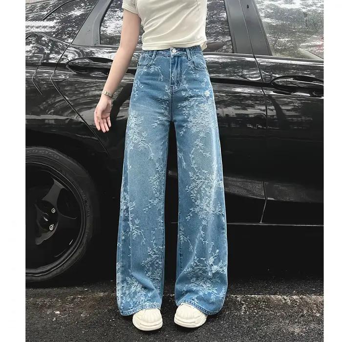 Jean pour femme Y2k pantalon 2025 été taille haute jambe large broderie coupe ample confort Stretch