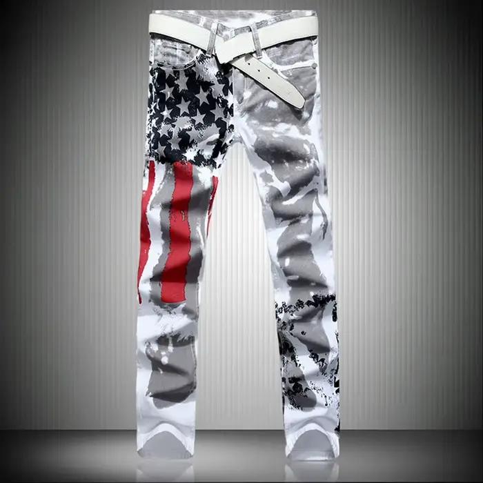 Jean blanc imprimé drapeau américain pour hommes, haute élasticité, slim, lisse votre Silhouette, pa