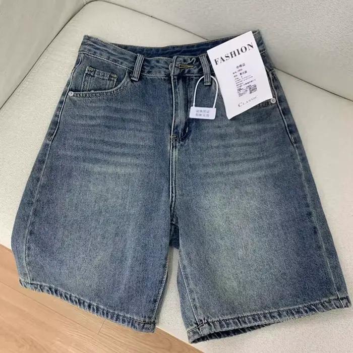 Shorts en jean taille haute amples style Harajuku pour femme, vintage streetwear, coupe large, longu