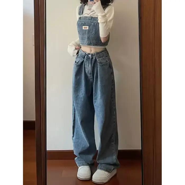 Jeans baggy taille haute en denim vintage pour femmes, pantalons pour femmes, vêtements pour femmes,