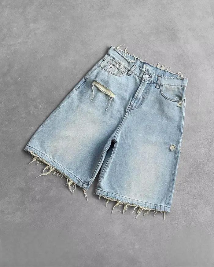 Jean droit en détresse pour hommes, pantalon en Denim délavé, trous déchirés, longueur cheville, amp