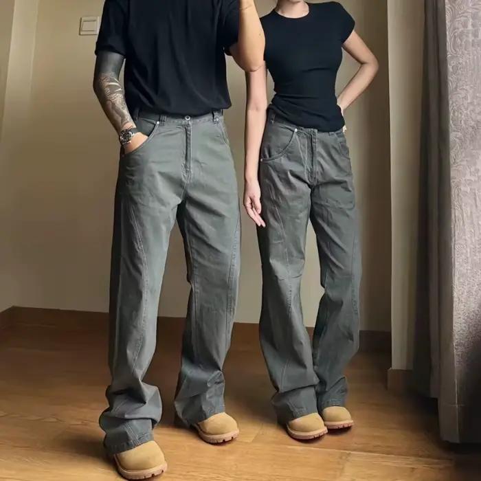 Pantalon gris foncé Vibe pour homme – Collection Printemps-Automne 2026 – Jean rétro américain coupe