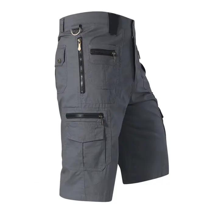 Pantalon court pour hommes, pantalon Cargo multi-poches, taille moyenne, bouton, fermeture éclair, j
