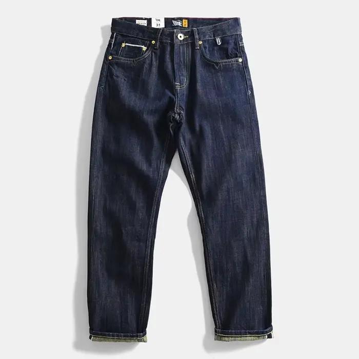 Jean en Denim brut à lisière lourde 100% coton, pantalon droit décontracté délavé Vintage japonais p