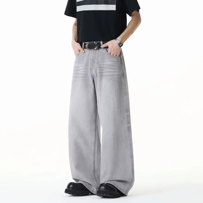 IEFB Jean Homme Gris Clair Style Américain 2026 Printemps-Été, Pantalon Long en Denim Lavé Vintage C