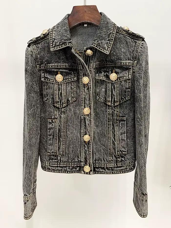 HIGH STREET Nouveauté 2026 Automne/Hiver Veste en jean pour femme de créateur, délavée à la pierre,