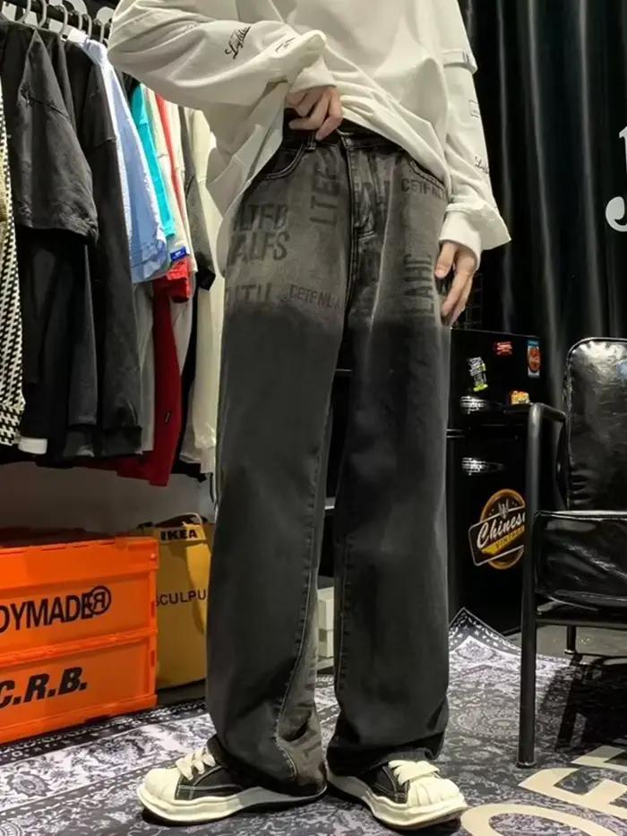 Jean Baggy Vintage avec lettres dégradées imprimées pour hommes, pantalon droit à jambes larges, mod