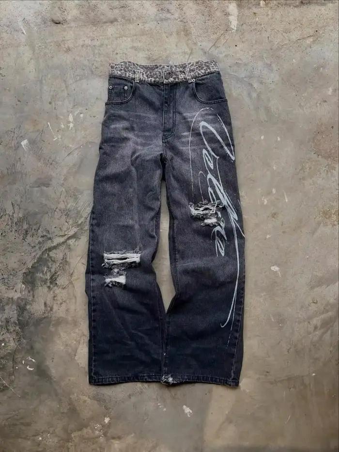 Jean américain rétro à boucle métallique pour femme, coupe ample et polyvalente, style décontracté,