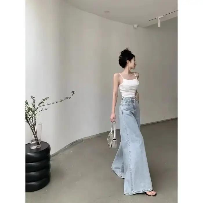 Jean Rétro à Jambes Larges pour Femme, Pantalon Long, Taille Haute, Amincissant, Décontracté, à la M