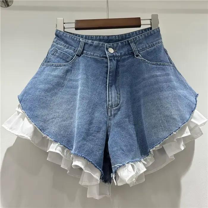 WTHT nouvelle mode femmes Patchwork ourlet lavage Denim Shorts 2025 été à la mode taille haute a-lig
